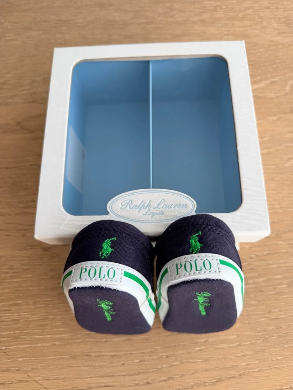 Ralph Lauren Infant Crib Shoes Size 3 Navy & Green Sneakers 6-9mo.